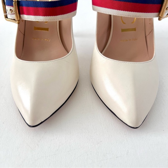 GUCCI | Sylvie Web Stripe Buckle White Leather Pumps EU 36 - Picture 3 of 16